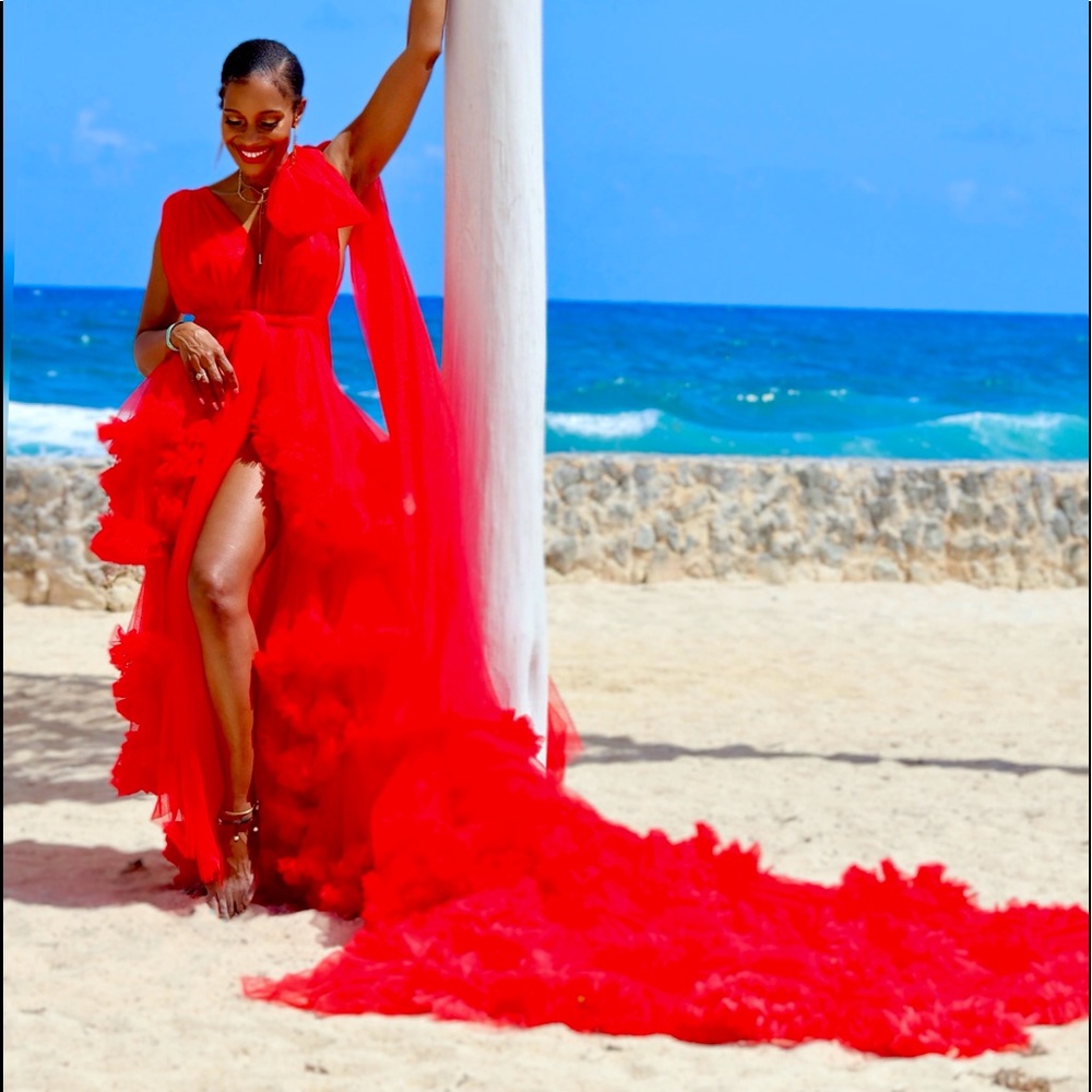 This beautiful gauzy red dress was a huge hit for my birthday photos!